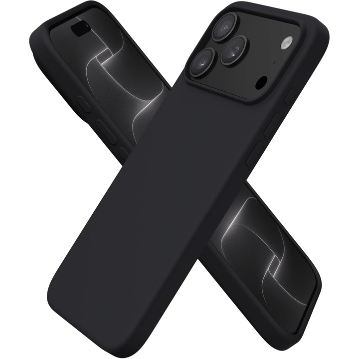 Husa pentru iPhone 18 Pro, Joyshell, SIlicon Catifelat Cu Interior Microfibra, Protectie Premium, Negru