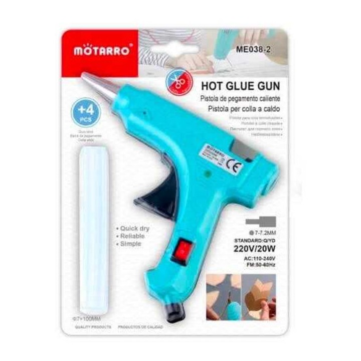 Pistol de lipit electric mini compact cu întrerupător pentru batoane de lipici de 7mm 20W cu 4 batoane MÖTARRO ME038-2