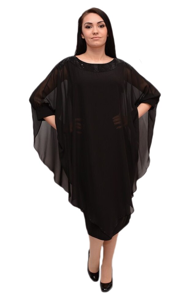 Rochie de gala, cu croi lejer si insertii de strasuri , D&J Exclusive, Negru