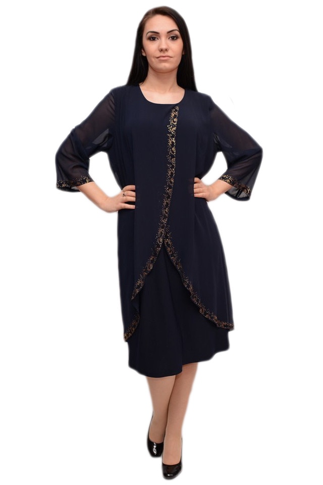 Rochie eleganta cu voal petrecut si strasuri aplicate , D&J Exclusive, Albastru marin