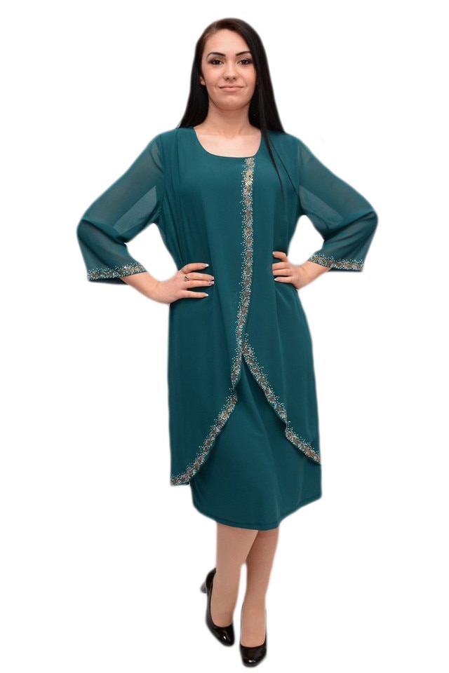 Rochie eleganta cu voal petrecut si strasuri aplicate , D&J Exclusive, Verde