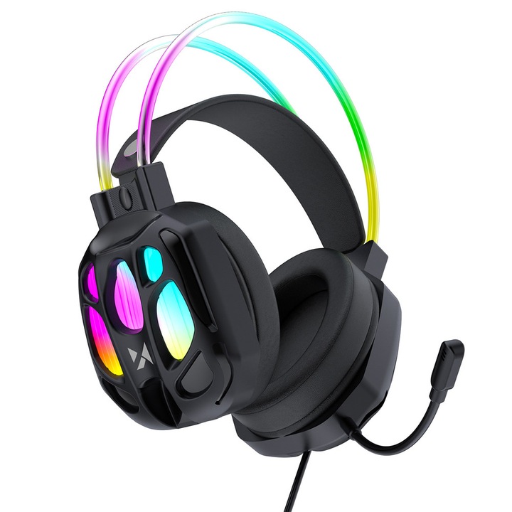 Casti gaming Wozinsky WSG-1118, Cu fir, Drivere 50mm, Jack 3.5 mm / USB, Iuminare RGB, Negru
