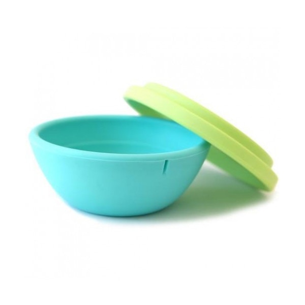 Bol cu capac din silicon - Silikids - Aqua Lime
