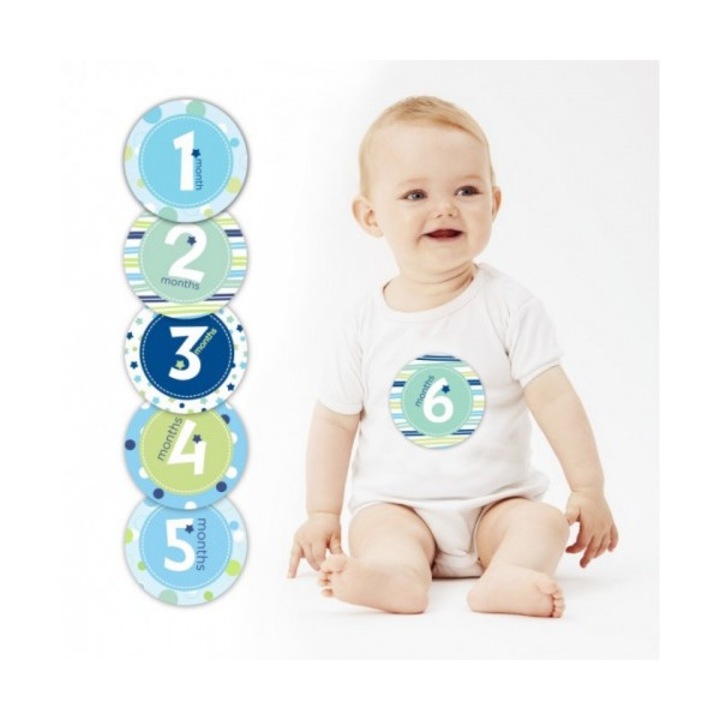 Pearhead - Залепващи етикети за отбелязване на възрастта на бебето - Първа година - Син