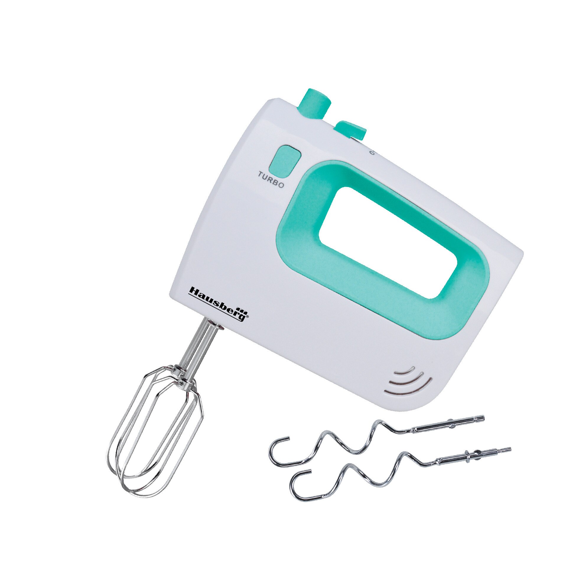 Mixer de mana Hausberg HB-4120B, 300W ,5 viteze, Functie Turbo, Teluri si carlige metalice, Bleu /Alb