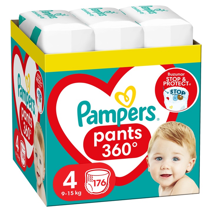 Pampers Couches Premium Protection Pants taille 4 9-15kg (168 pcs),  Baby-Dry Pants Night taille 4 Maxi 9-15kg (180 pcs)