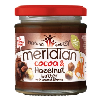 Unt de alune de padure si cacao, fara aditivi, zahar, conservanti, 170g Meridian Unt de alune de padure si cacao, fara aditivi, zahar, conservanti, 170g Meridian