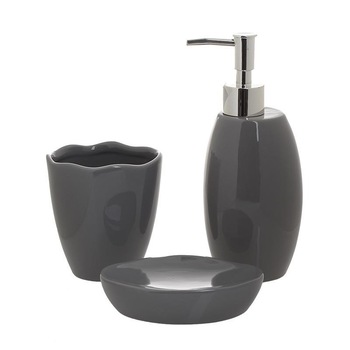 Set pentru baie din ceramica de culoare gri din 3 piese Set pentru baie din ceramica de culoare gri din 3 piese