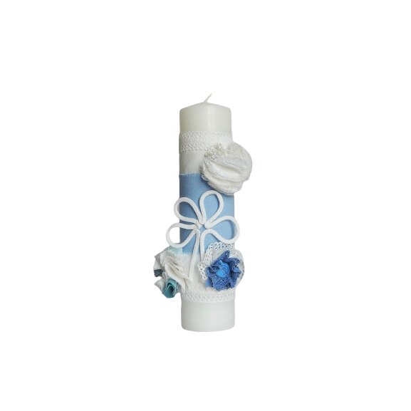 Lumanare pentru botez biserica, Odorul Mamei, Bleu cu Noroc, unicat, cu aplicatii handmade