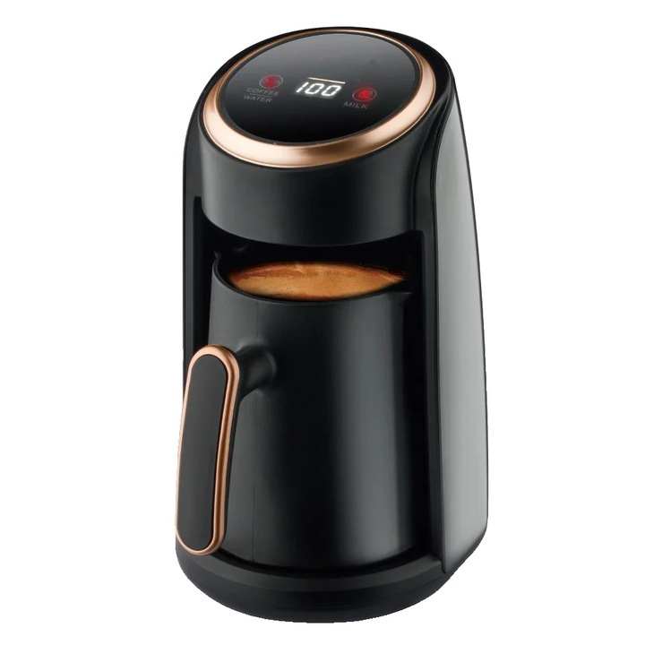 Espressor electric multifunctional 8785372025548, 600 W, capacitate 300 ml, exterior inox, afisaj digital, functii cafea/apa/lapte, varianta EU, negru/alb