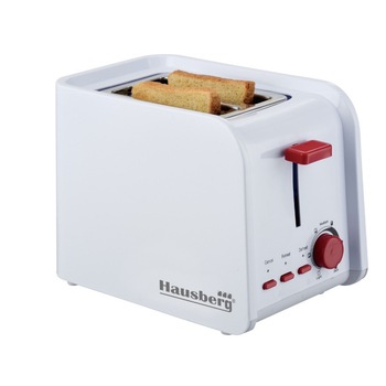 Prajitor paine 2 felii Hausberg, 750W, alb/butoane rosii Prajitor paine 2 felii Hausberg, 750W, alb/butoane rosii