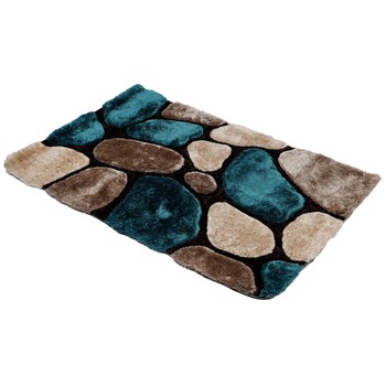 Covor 3D Kring Shaggy, 120x180 cm, 2200 gsm, model pietre, Bej/Albastru Covor 3D Kring Shaggy, 120x180 cm, 2200 gsm, model pietre, Bej/Albastru
