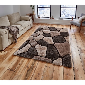 Covor 3D Kring Shaggy, 120x180 cm, 2200 gsm, model pietre, Bej/Maro Covor 3D Kring Shaggy, 120x180 cm, 2200 gsm, model pietre, Bej/Maro