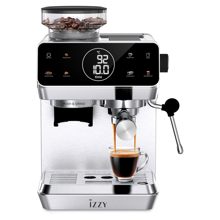 Espressor automat Bosch VeroCafe TIE20301, 15 bari, 1,4 l, rasnita ceramica, dispozitiv spumare lapte MilkMagic Pro, sistem SensoFlow, argintiu