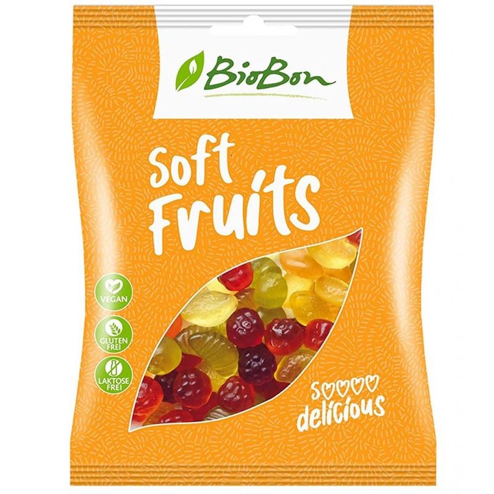 Jeleuri cu fructe fara gluten si lactoza bio, 100g, Biobon