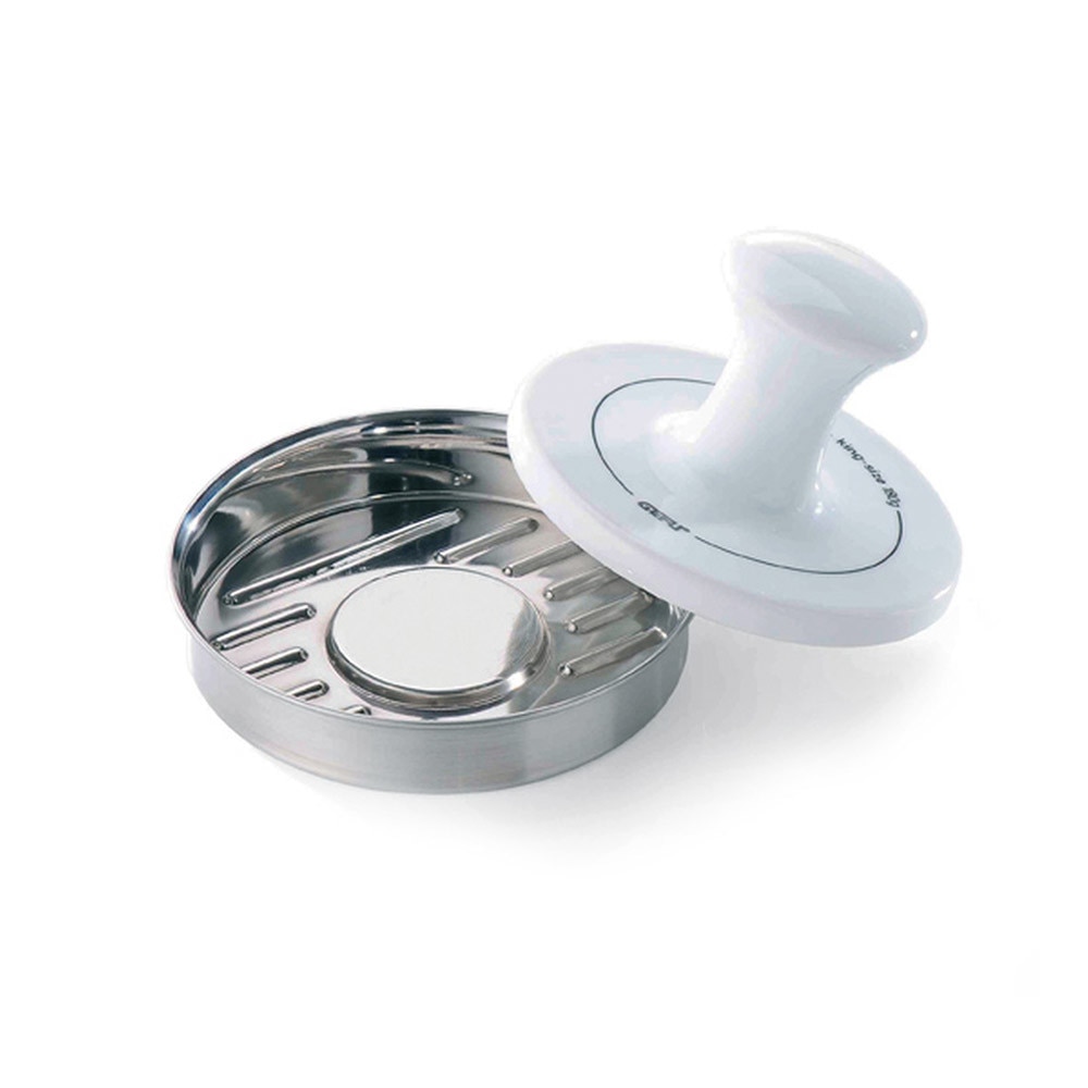 Presa pentru burgeri din inox si portelan Spark Gefu, 7,8 cm, argintiu/alb