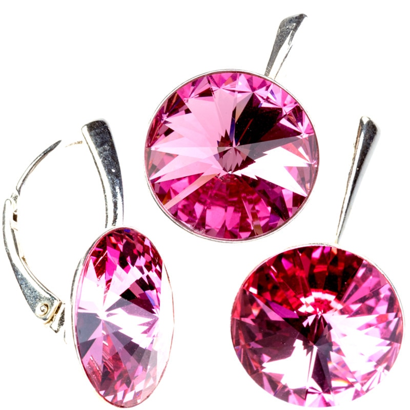 Set cercei si medalion din argint cu Elements Rose Foiled rivoli 14