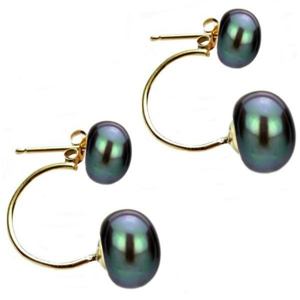 Cercei Double de Aur de 14k cu Perle Naturale Negre