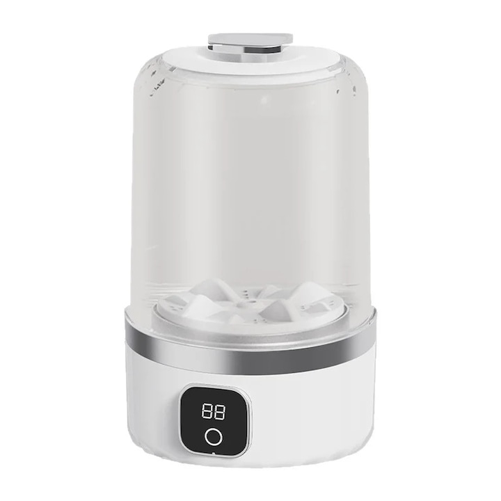 Mini masina de spalat 1L, Masina de spalat portabila de calatorie, Fara cablu cu baterie reincarcabila, Pentru sosete si lenjerie, Capacitate sub 2 kg, Alb
