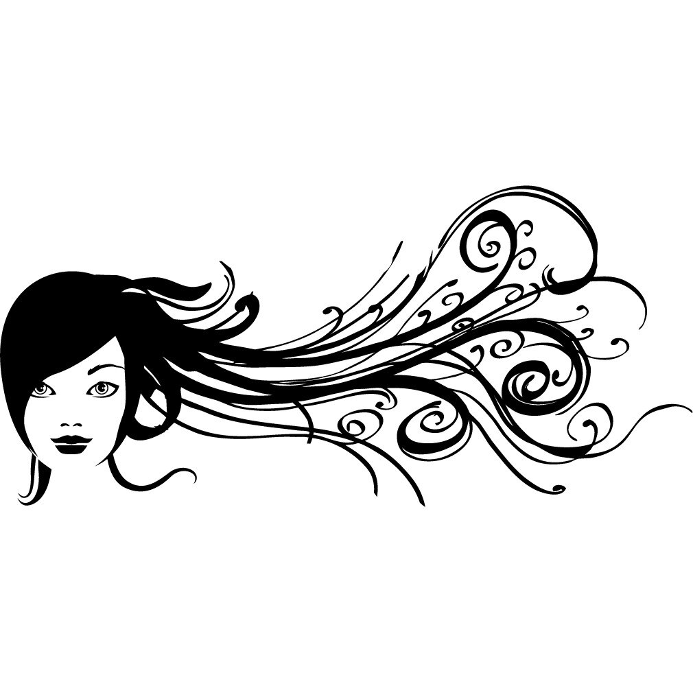 Sticker decorativ Fata cu Plete de Flori, Negru, 50x108 cm