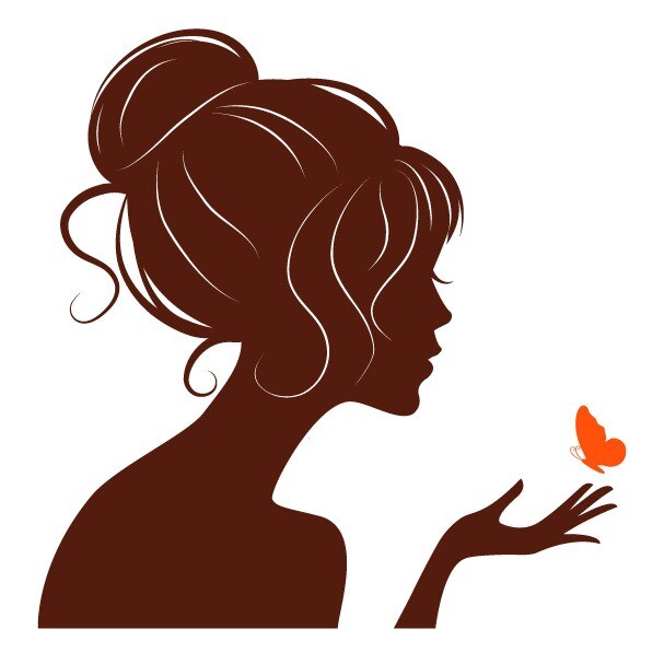 Sticker decorativ Fata delicata si fluturasul, Maro cu Portocaliu, 80x80 cm