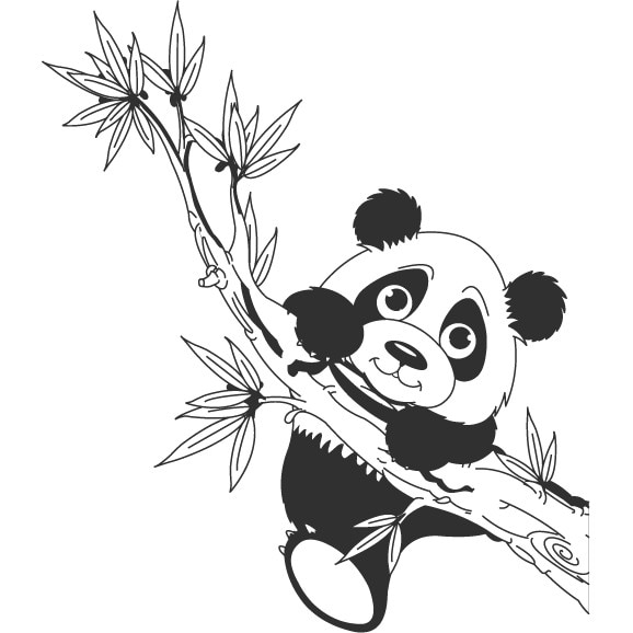 Panda pe creanga - sticker perete copii, Gri inchis, 100x116 cm