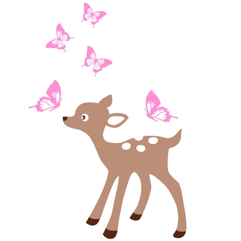 Puiul de caprioara - sticker copii, Maro deschis cu Roz deschis, 74x80 cm