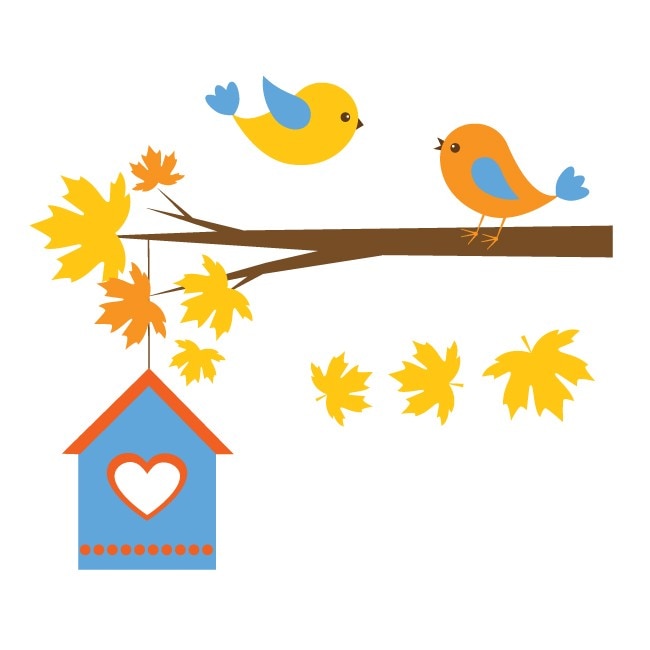 Sticker decorativ Pasarele pe creanga, 100x120 cm