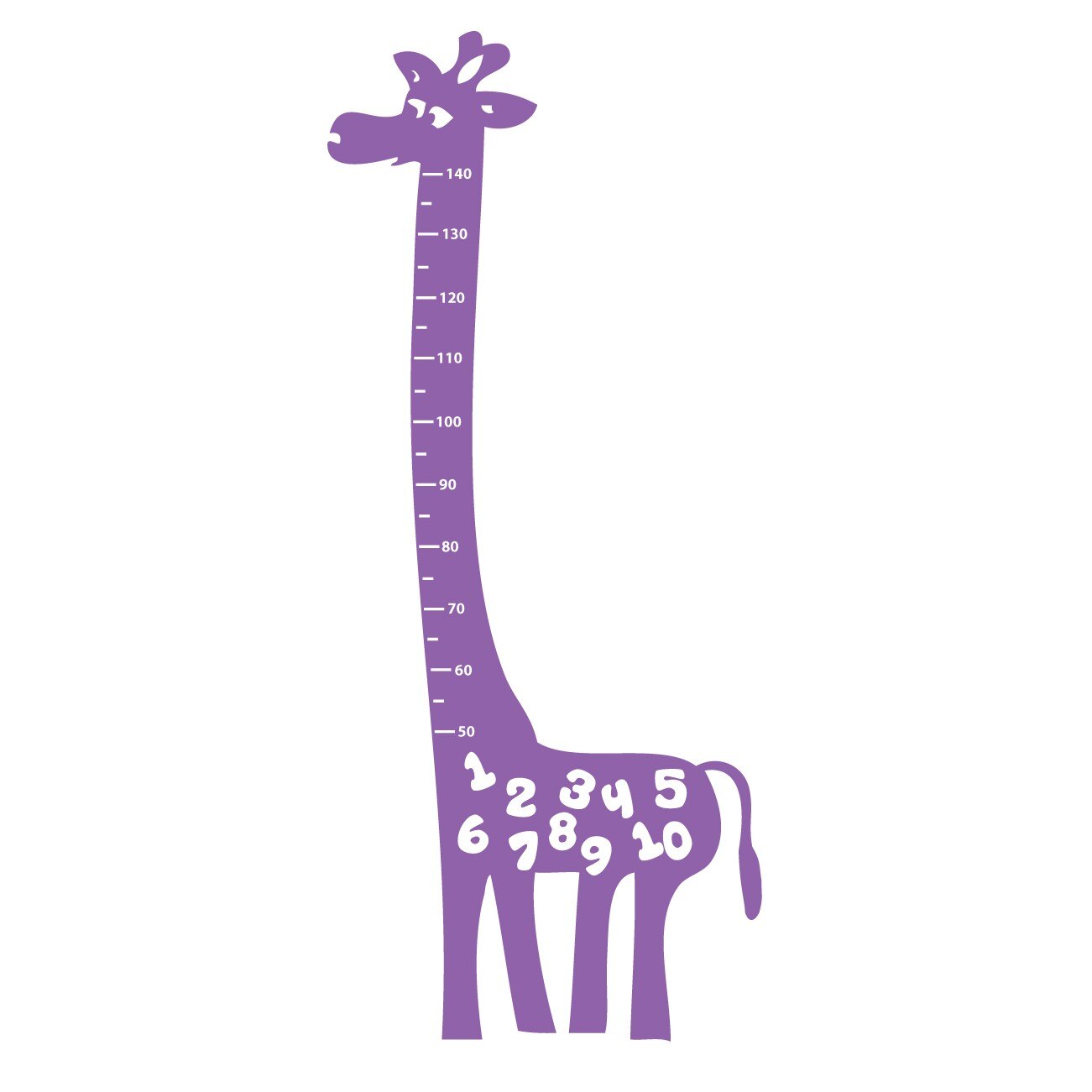 Sticker decorativ Girafa - sa ne masuram inaltimea, Violet levanda, 71x163 cm