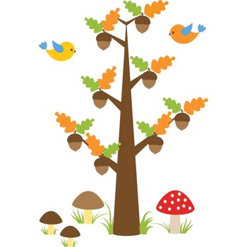 Sticker decorativ Copacul cu ciupercute si pasarele, 100x134 cm Sticker decorativ Copacul cu ciupercute si pasarele, 100x134 cm