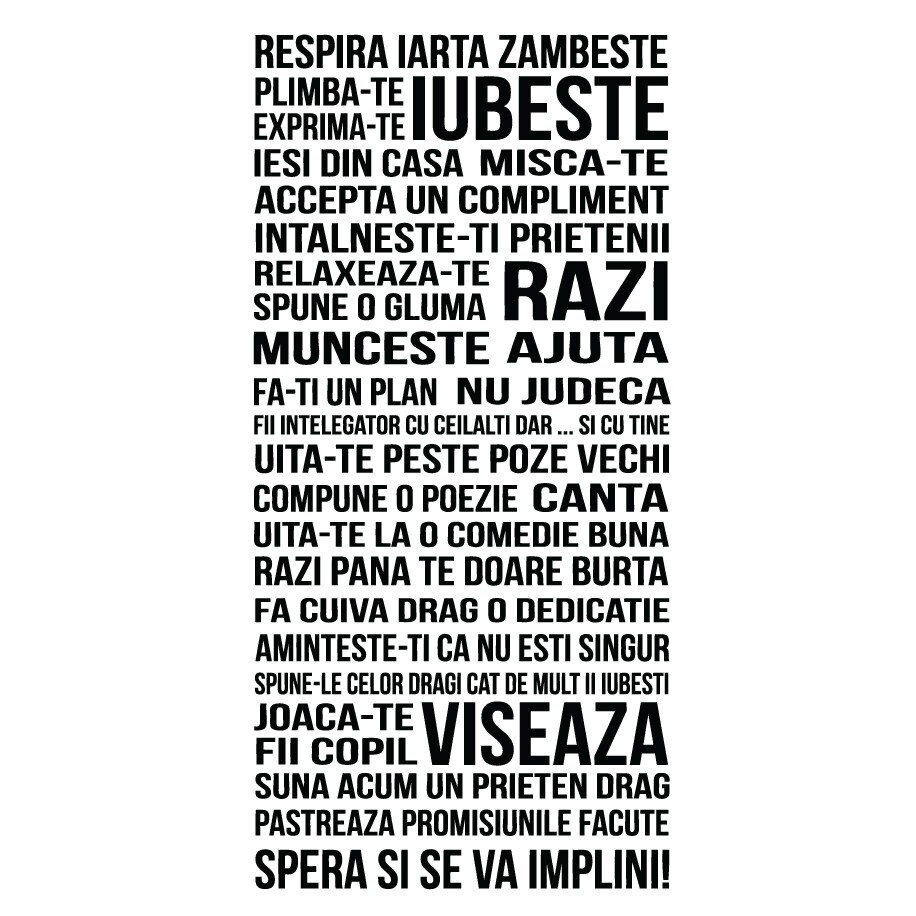 Sticker de perete mesaj - Respira Iarta Zambeste, Negru, 80x163 cm