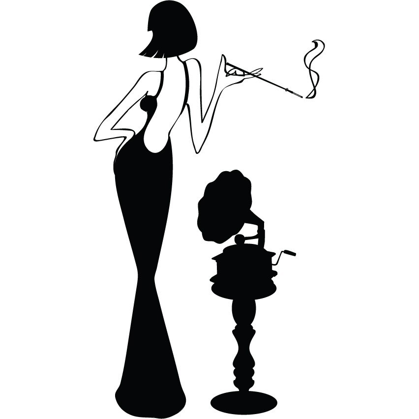 Sticker de perete Retro Girl, Negru, 60x107 cm