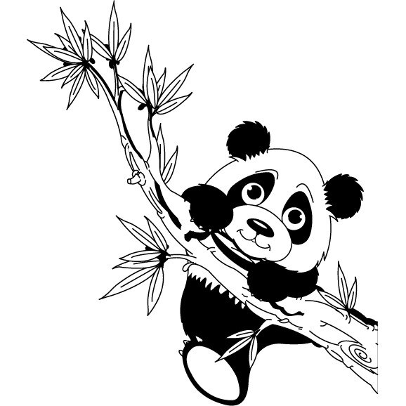 Panda pe creanga - sticker perete copii, Negru, 60x70 cm