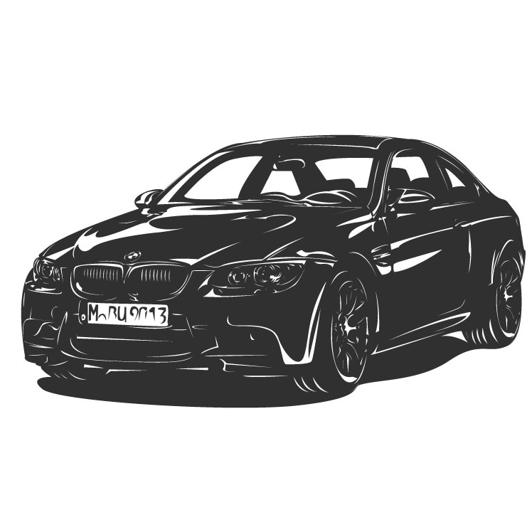 Sticker de perete BMW M3, Gri inchis, 100x54 cm