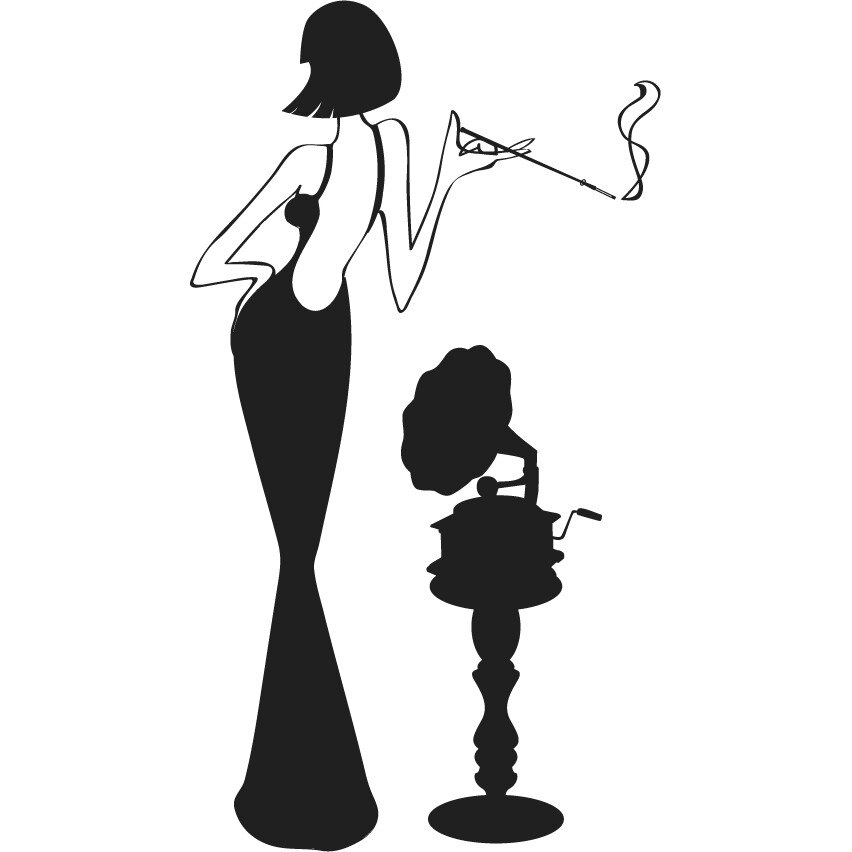 Sticker de perete Retro Girl, Gri inchis, 68x122 cm