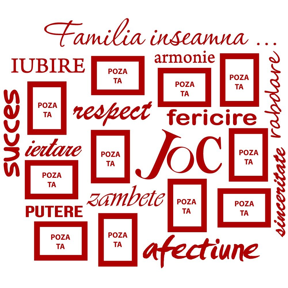 Sticker decorativ Peretele familiei in limba romana, Rosu, 108x96 cm