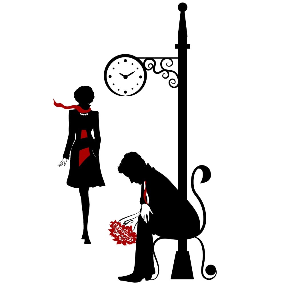 Sticker decorativ La intalnire - peisaj romantic, Negru cu Rosu, 100x171 cm
