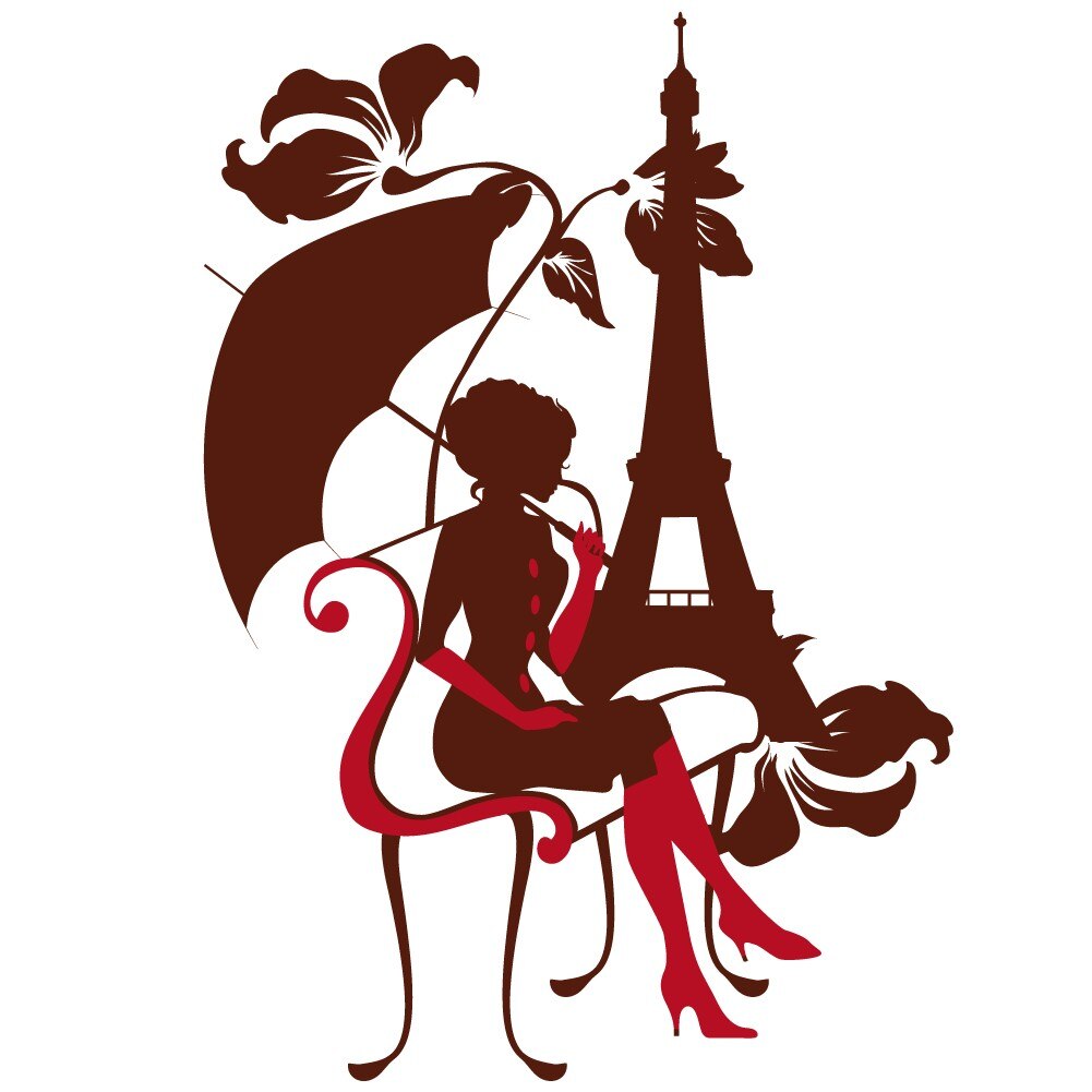 Sticker decorativ Domnisoara eleganta din Paris, Maro cu Rosu, 85x122 cm