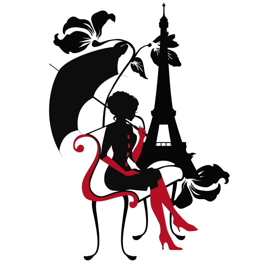 Sticker decorativ Domnisoara eleganta din Paris, Negru cu rosu, 85x122 cm