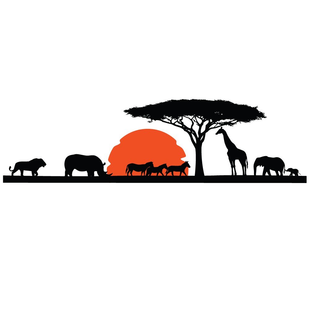 Sticker de perete Peisaj African, Negru cu Portocaliu, 55x195 cm
