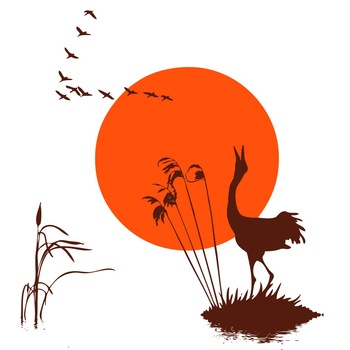 Peisaj din natura - papura trestie pasari soare, Maro cu Portocaliu, 100x110 cm Peisaj din natura - papura trestie pasari soare, Maro cu Portocaliu, 100x110 cm