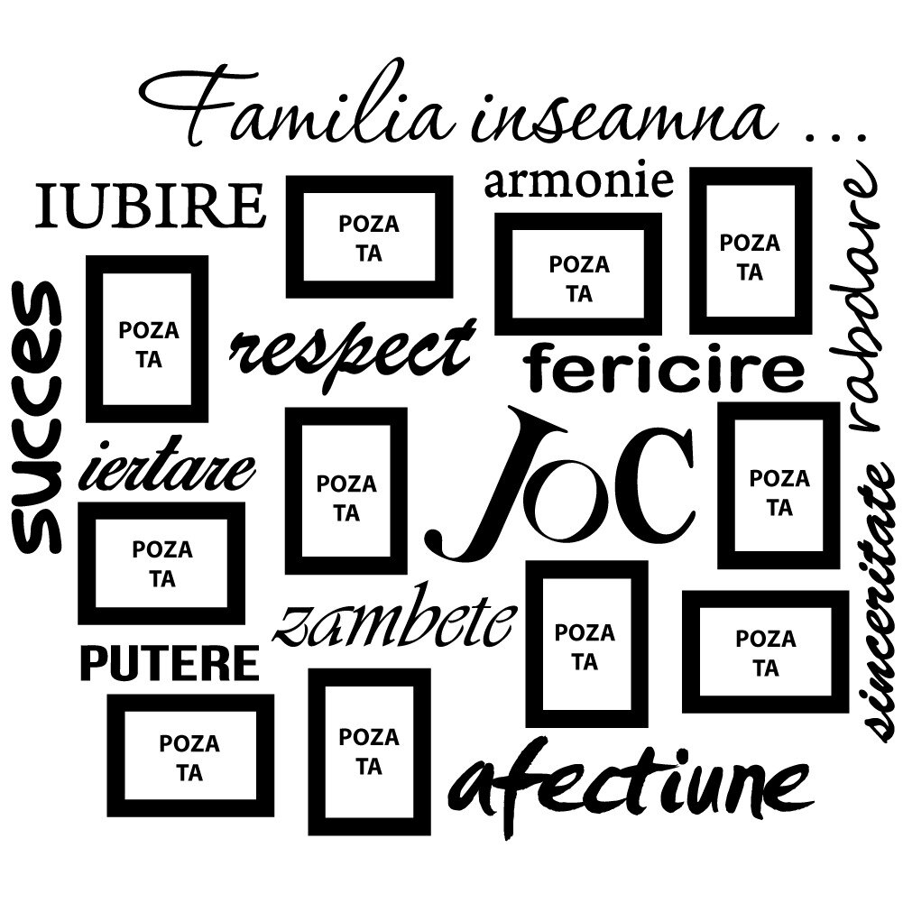 Sticker decorativ Peretele familiei in limba romana, Negru, 140x124 cm