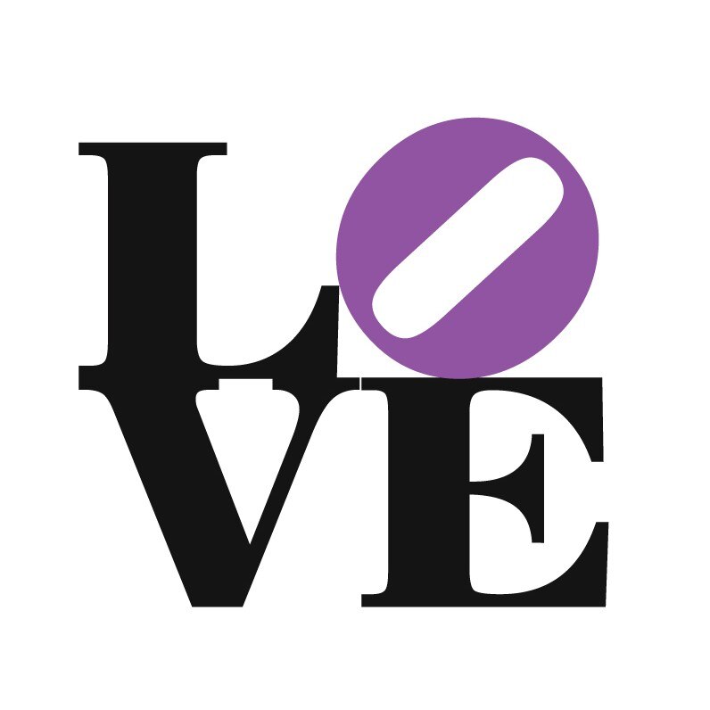 LOVE - sticker de perete, Negru cu Violet levanda, 80x73 cm