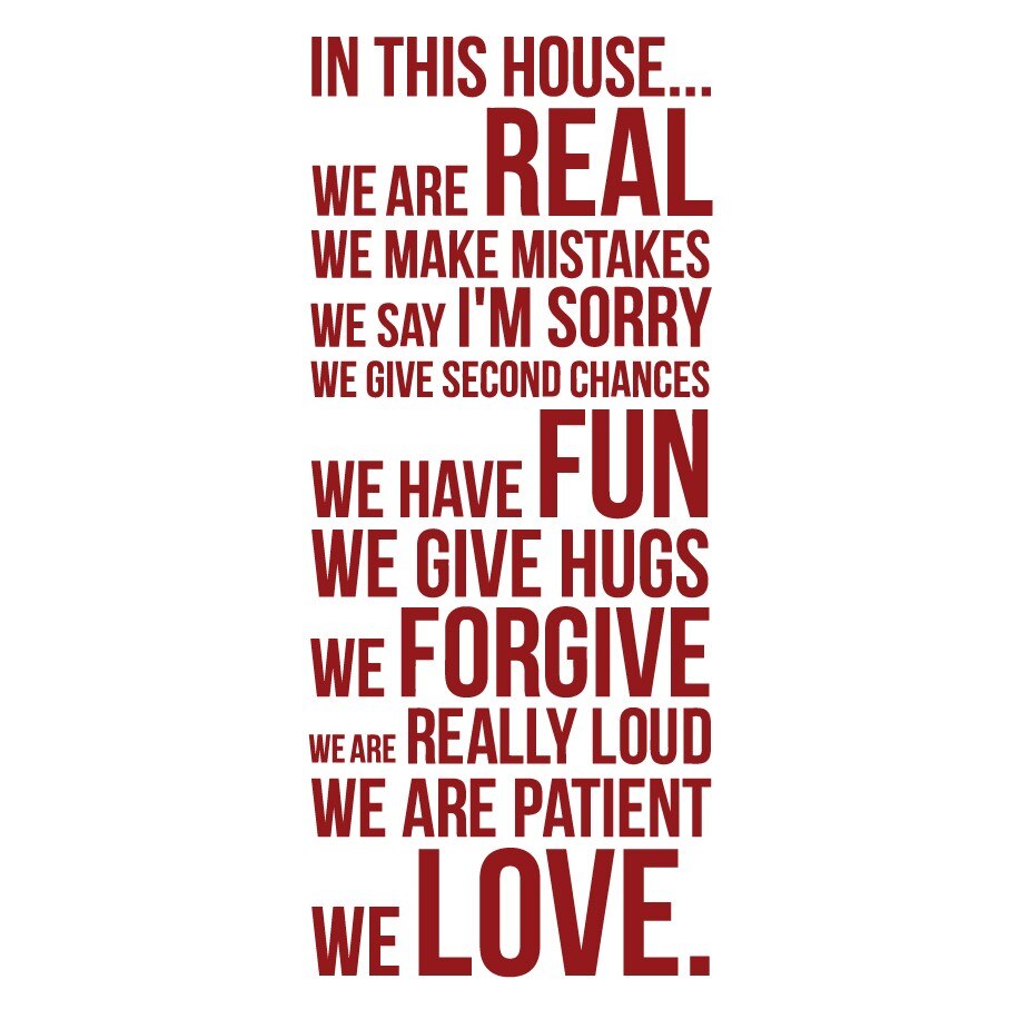 Sticker decorativ Mesaj In this house..., Rosu inchis, 52x120 cm