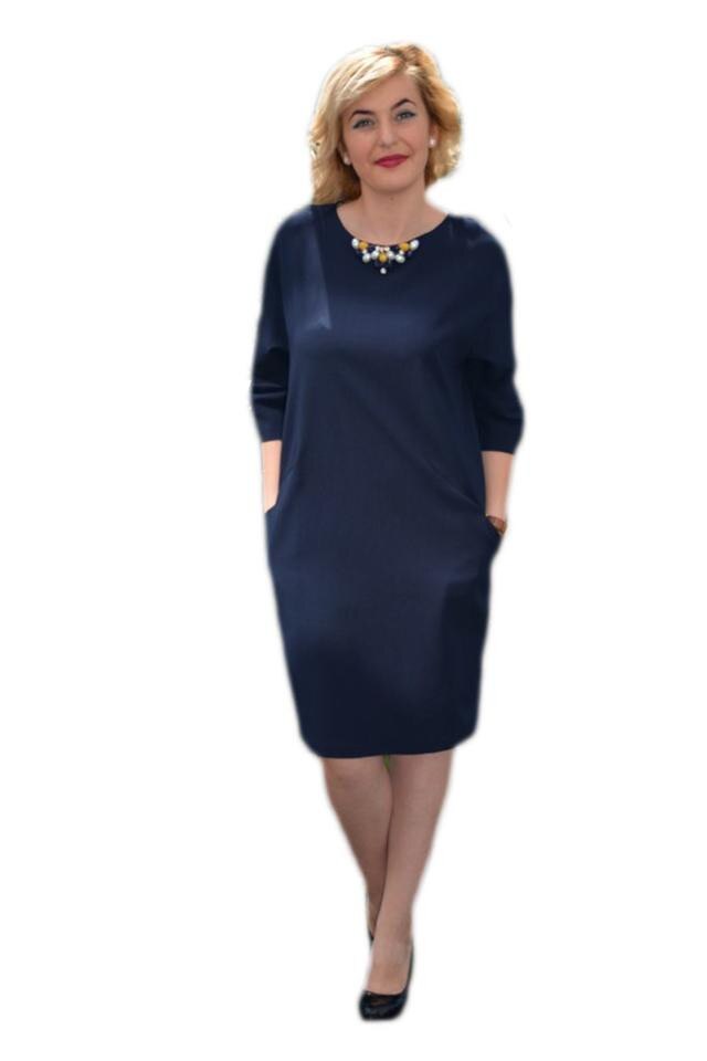Rochie moderna cu insertie de buzunare, D&J Exclusive, Bleumarin