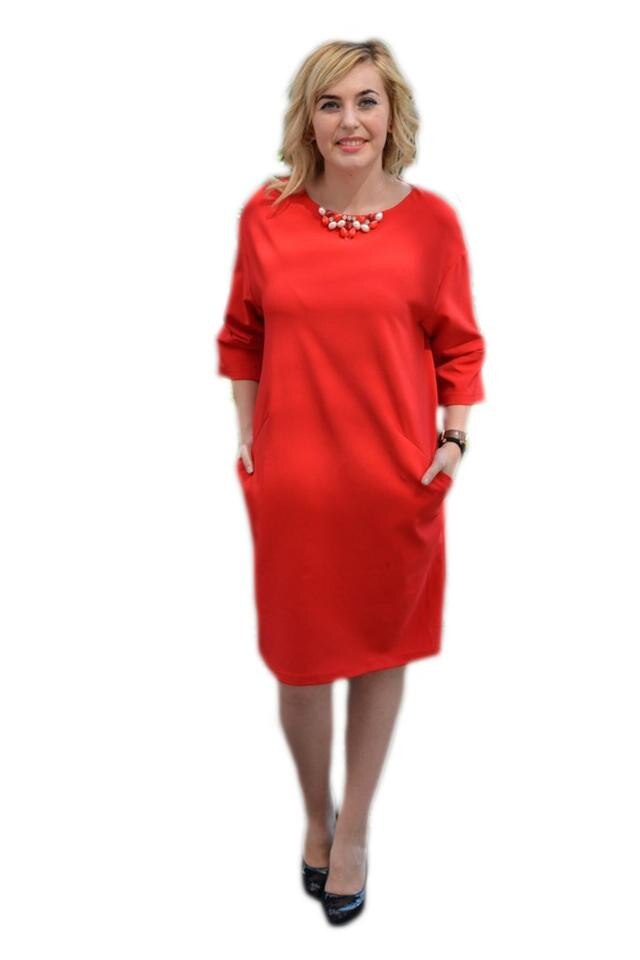 Rochie moderna cu insertie de buzunare, D&J Exclusive, Rosu