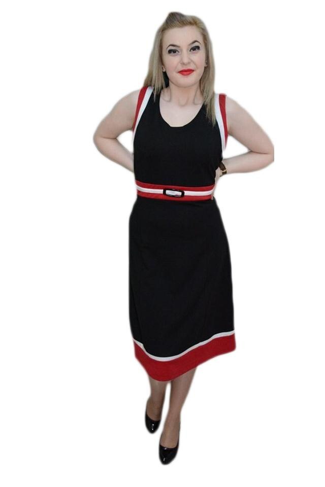 Rochie comoda cu insertii si brosa fina, D&J Exclusive, Negru/Rosu