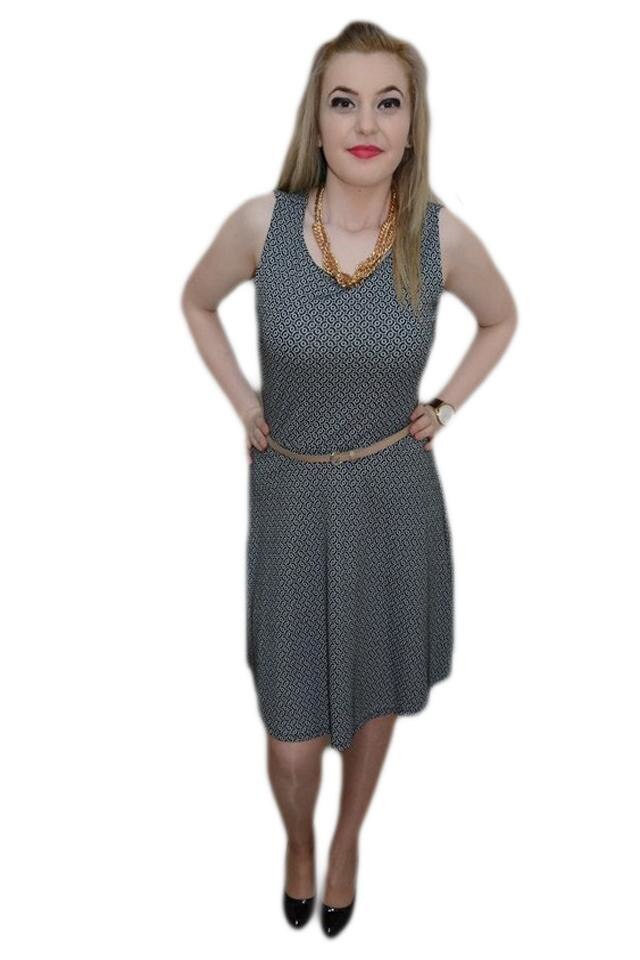 Rochie casual cu material pepit si design abstract, fusta in clos, D&J Exclusive, Negru/Alb
