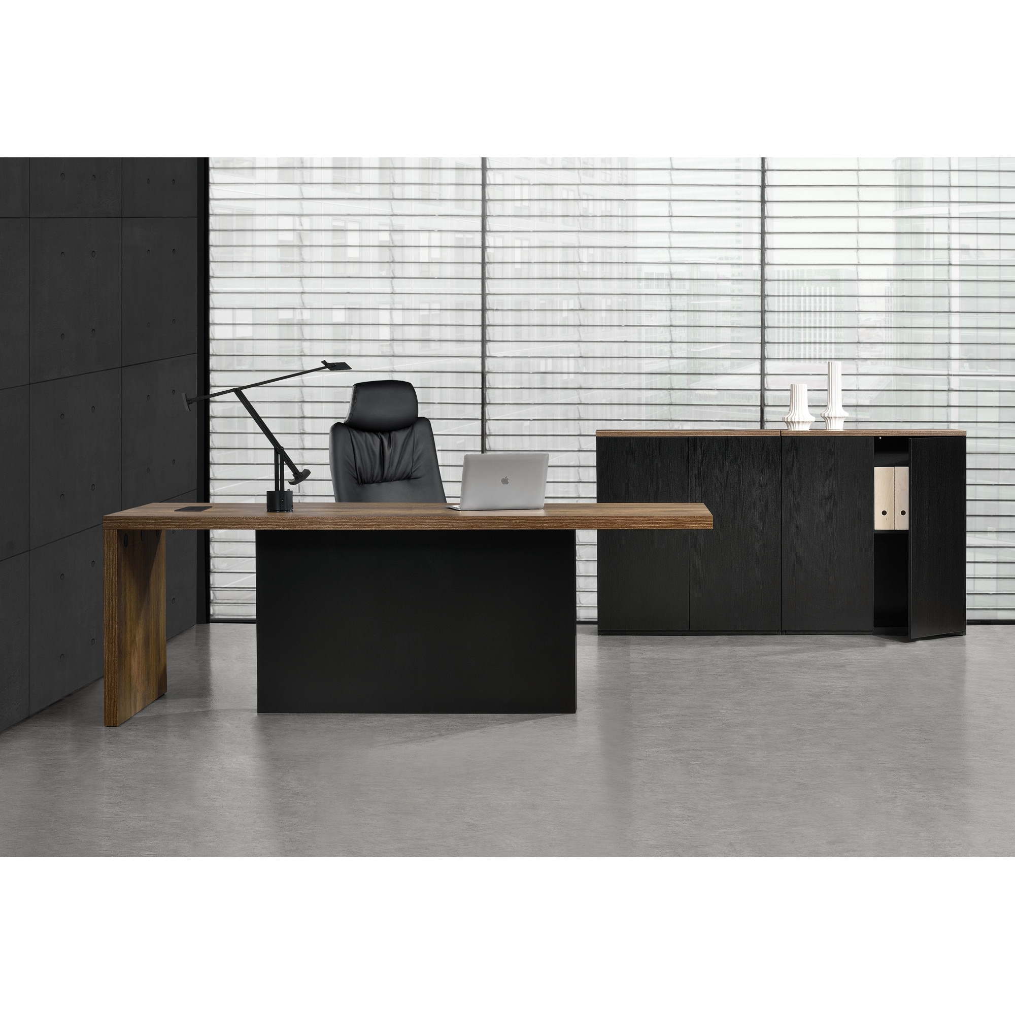 Set mobilier birou Art Lad, neu.haus, 220 x 80 x 77 cm, 2 pentru documente, maro/negru eMAG.ro