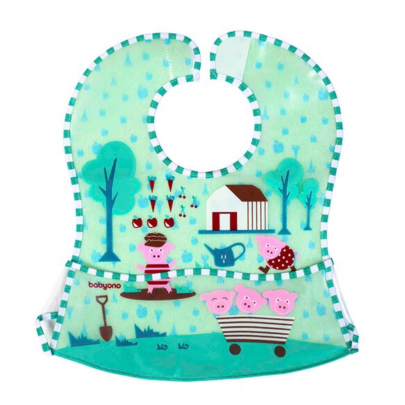 Bavetica moale cu buzunar 6m+ BabyOno Piggy Tuquoise